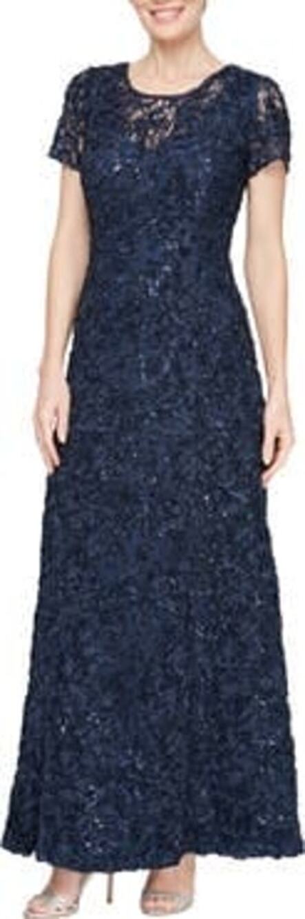 Alex Evenings Dress Size 10 Blue Sequin Mother of the Bride Groom Wedding Formal